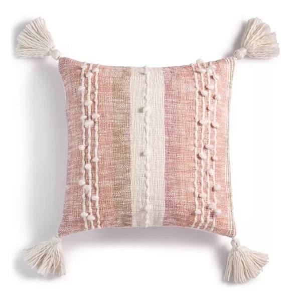 Lucky Brand Other - Boho Pink and Cream Throw Pillow with Tassels